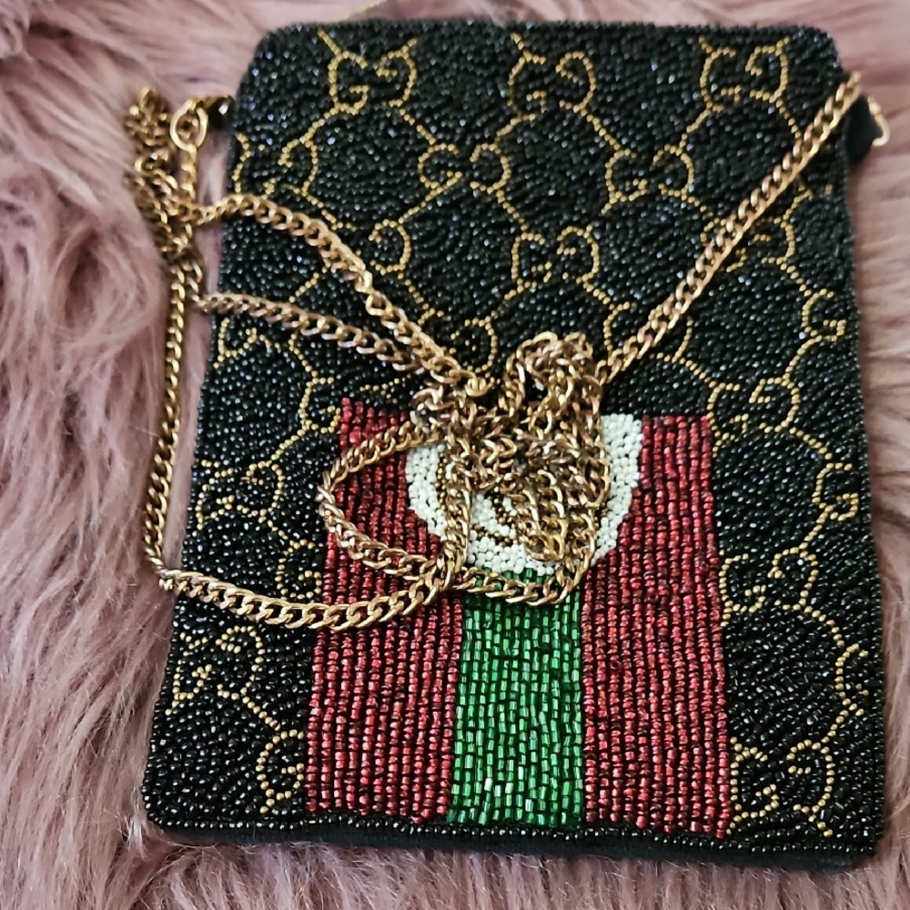 Chic Black and Gold Beaded Crossbody Bag